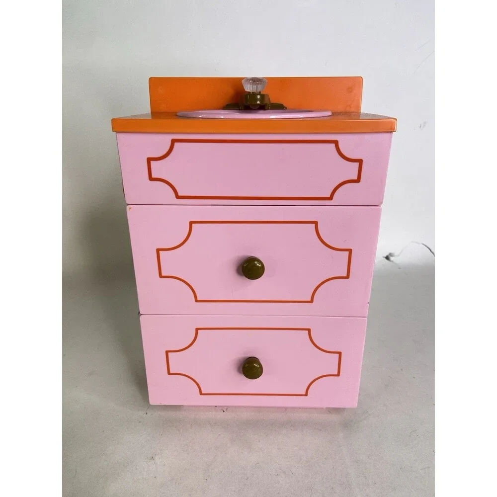 American Girl Julie's Groovy Bathroom Pink Doll Vanity with Sink and 2 Drawers